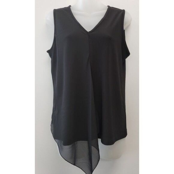 Anne Klein Layered‎ Chiffon Blouse Top Women's XS Black V-Neck Mixed-Media NEW - Picture 8 of 11